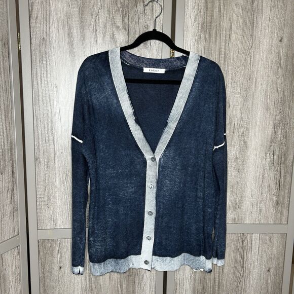 Kokun Cardigan Large Overdye Boxy Bamboo Cashmere Cardigan Blue Size L - Picture 1 of 6
